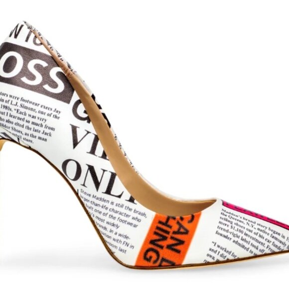 Steve Madden | VALA Newspaper Print Pointed Toe Heels | White Multi | Size 9 | N - Picture 7 of 16